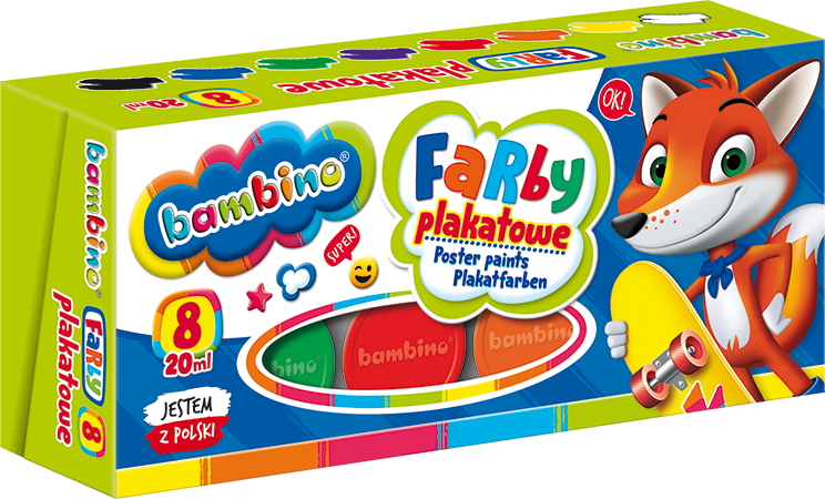 Farby plakatowe 8 kolorów 20ml Bambino